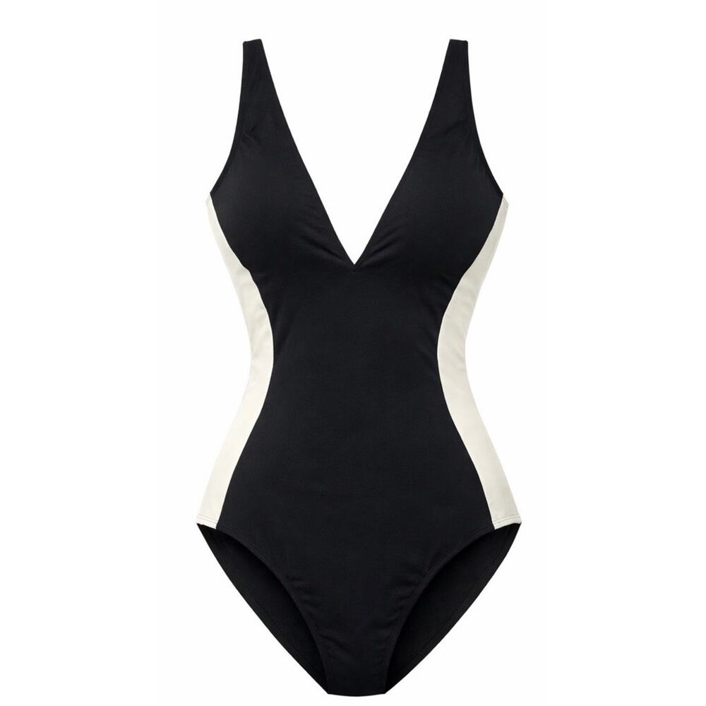 TA3 Plungey Contour Swimsuit Black/Oat Large Regular/Long NWT Lace Up Slimming